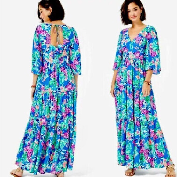 Lilly Pulitzer Rease Maxi Dress Pundy Blue Isle Be Back - Picture 1 of 7